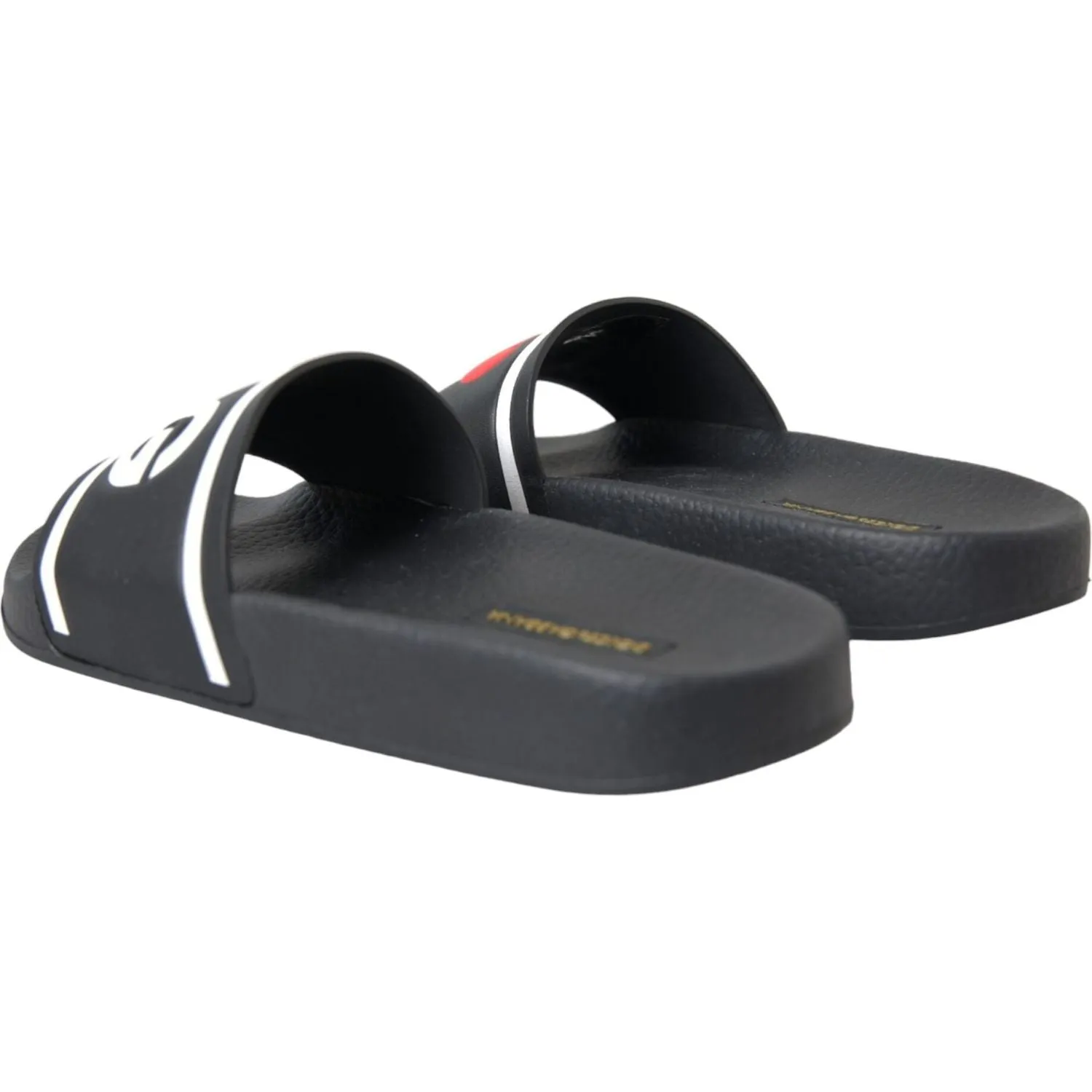 Dolce & Gabbana Black Leather I Love D&G Sandals Slides Shoes