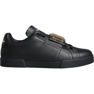 Dolce & Gabbana Black Leather Low Top Portofino Sneakers Shoes