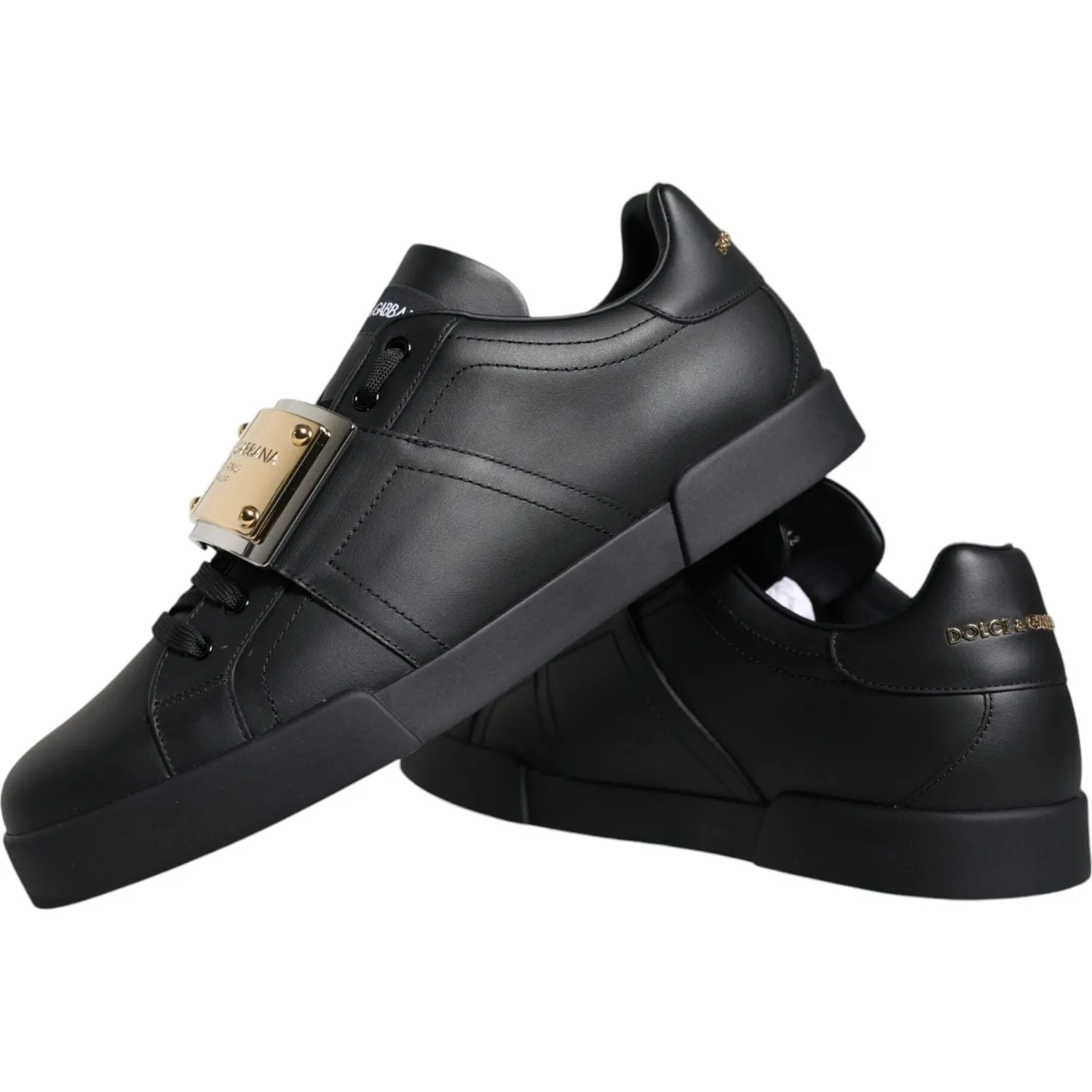 Dolce & Gabbana Black Leather Low Top Portofino Sneakers Shoes