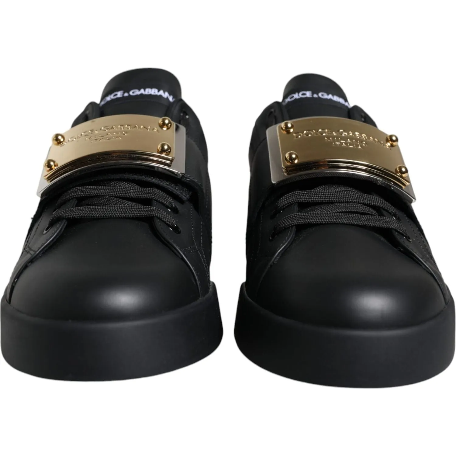 Dolce & Gabbana Black Leather Low Top Portofino Sneakers Shoes