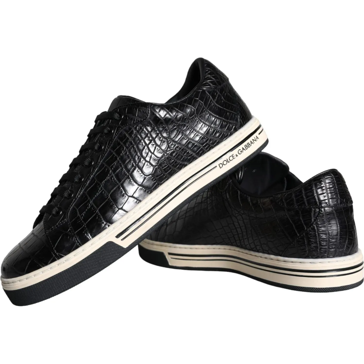 Dolce & Gabbana Black Leather Men Low Top Sneakers Shoes