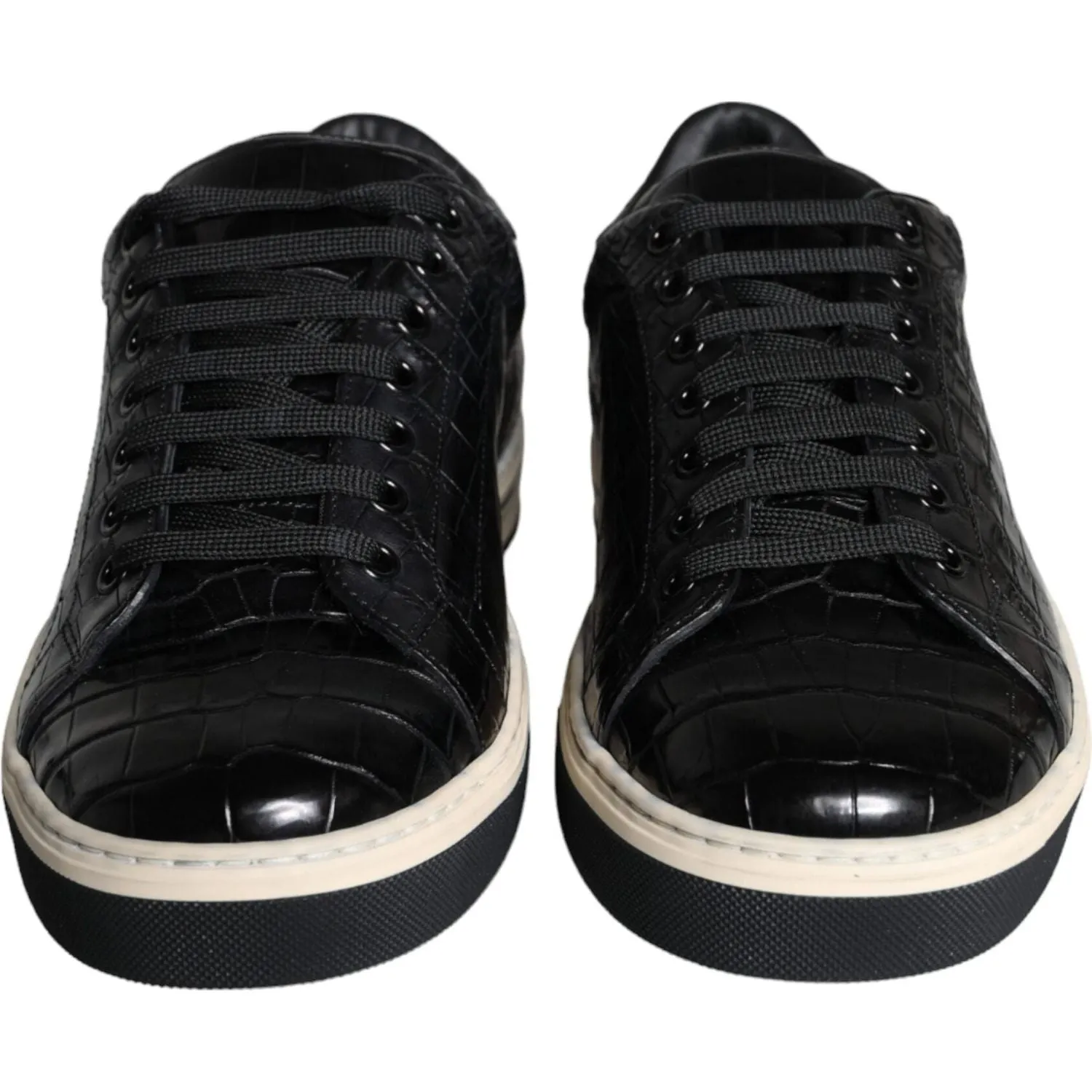 Dolce & Gabbana Black Leather Men Low Top Sneakers Shoes