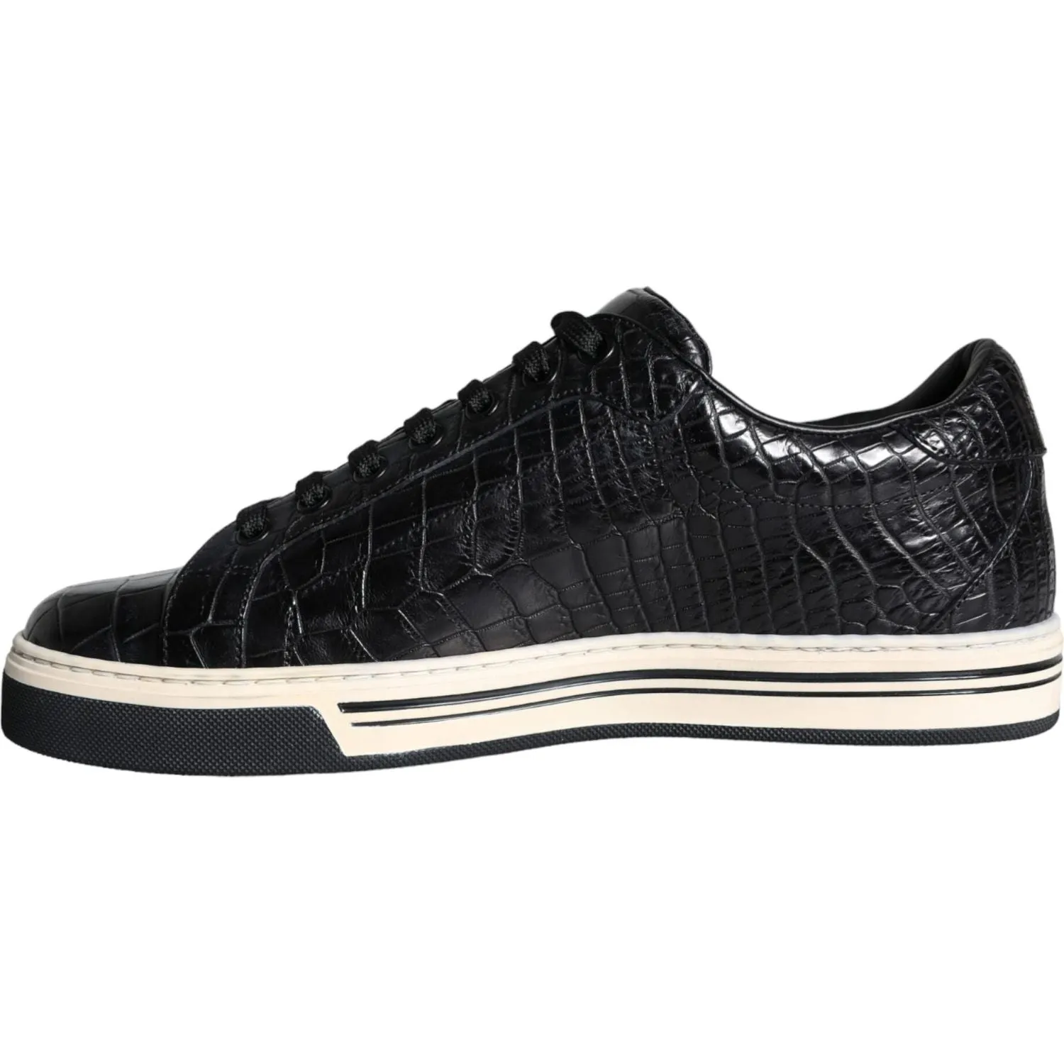 Dolce & Gabbana Black Leather Men Low Top Sneakers Shoes