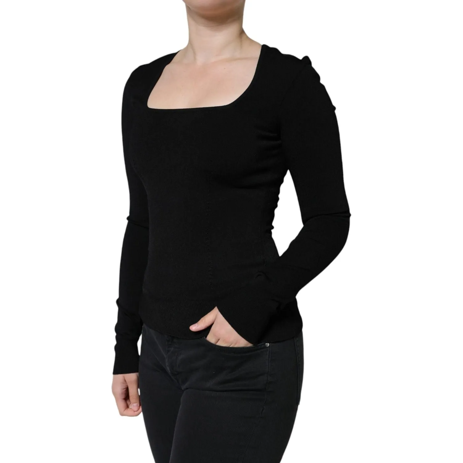 Dolce & Gabbana Black Long Sleeves Blouse Square Neck Top