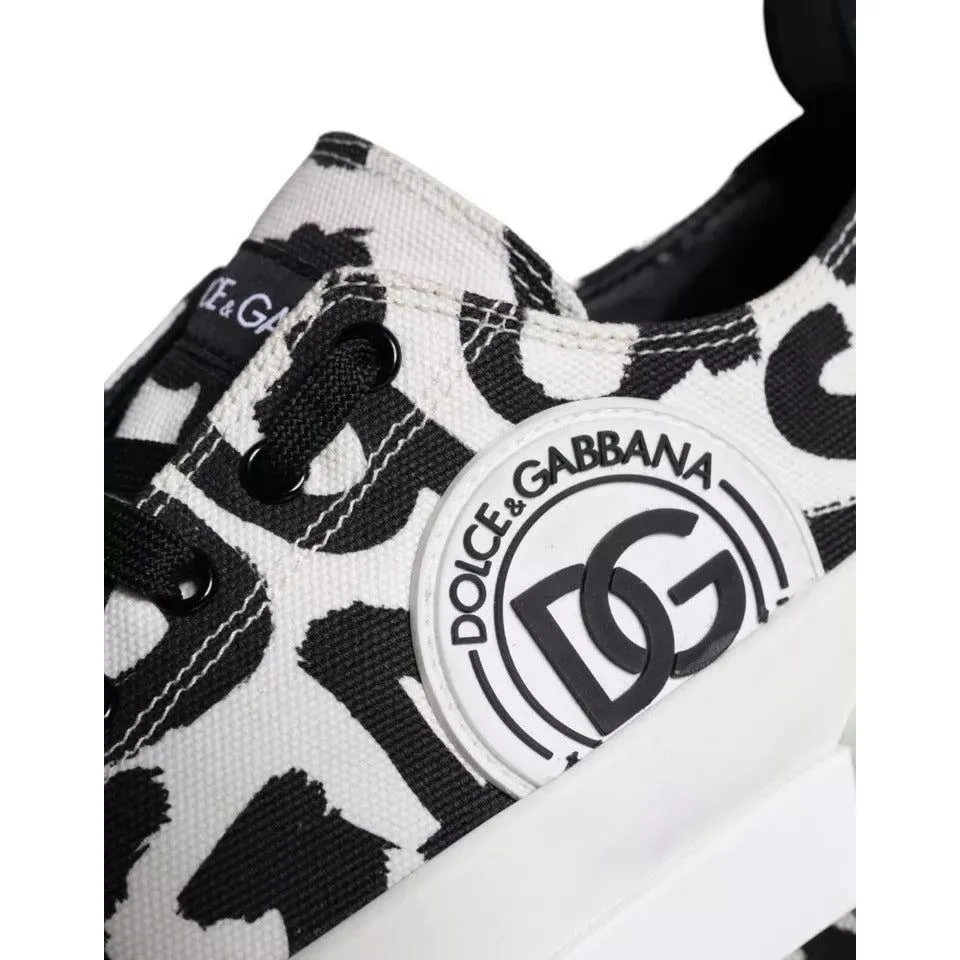 Dolce & Gabbana Black White Canvas Low Top Sneakers Men Shoes