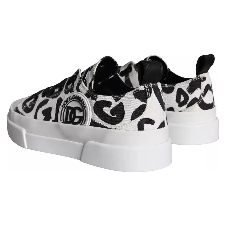 Dolce & Gabbana Black White Canvas Low Top Sneakers Men Shoes