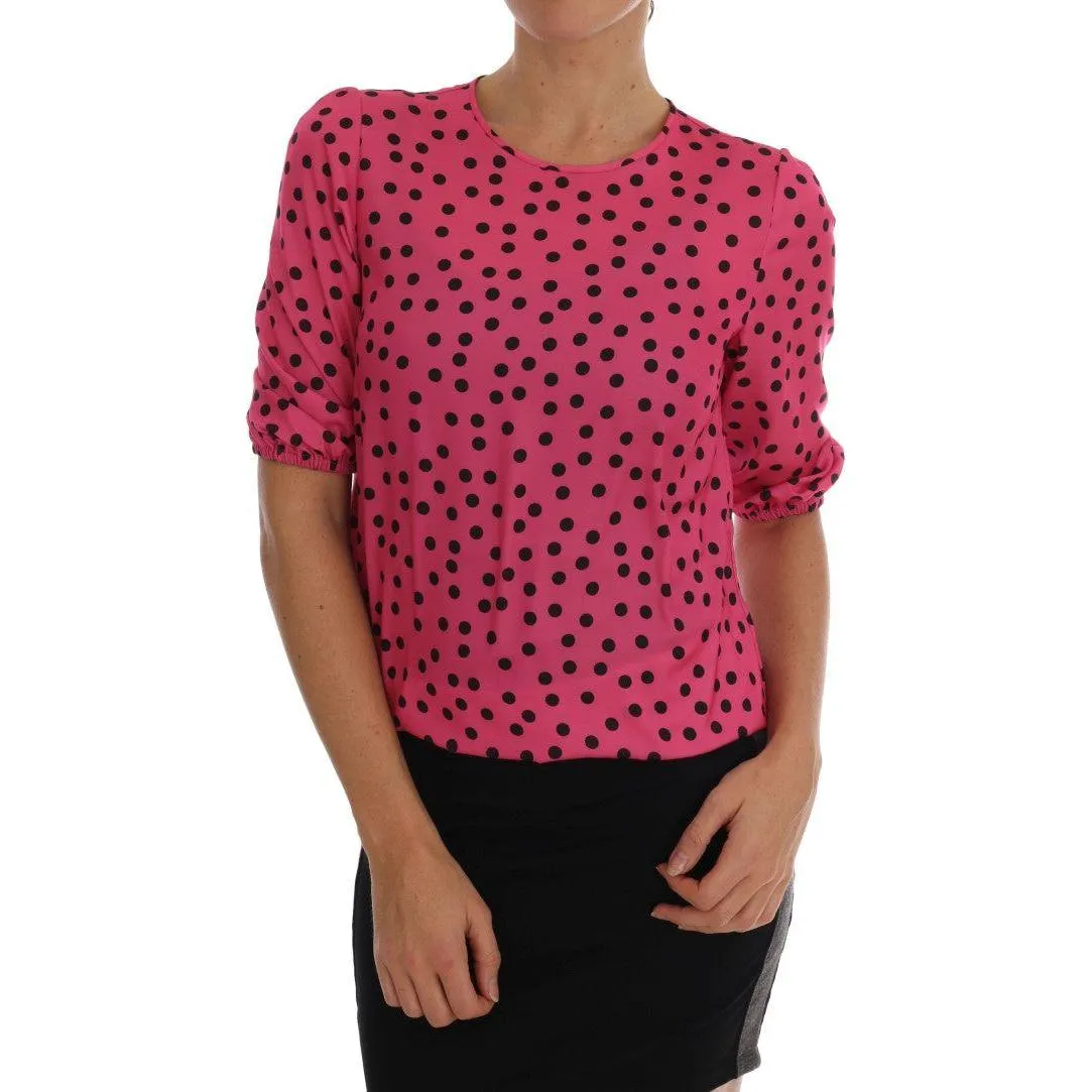 Dolce & Gabbana Chic Pink Polka Dotted Silk Blouse