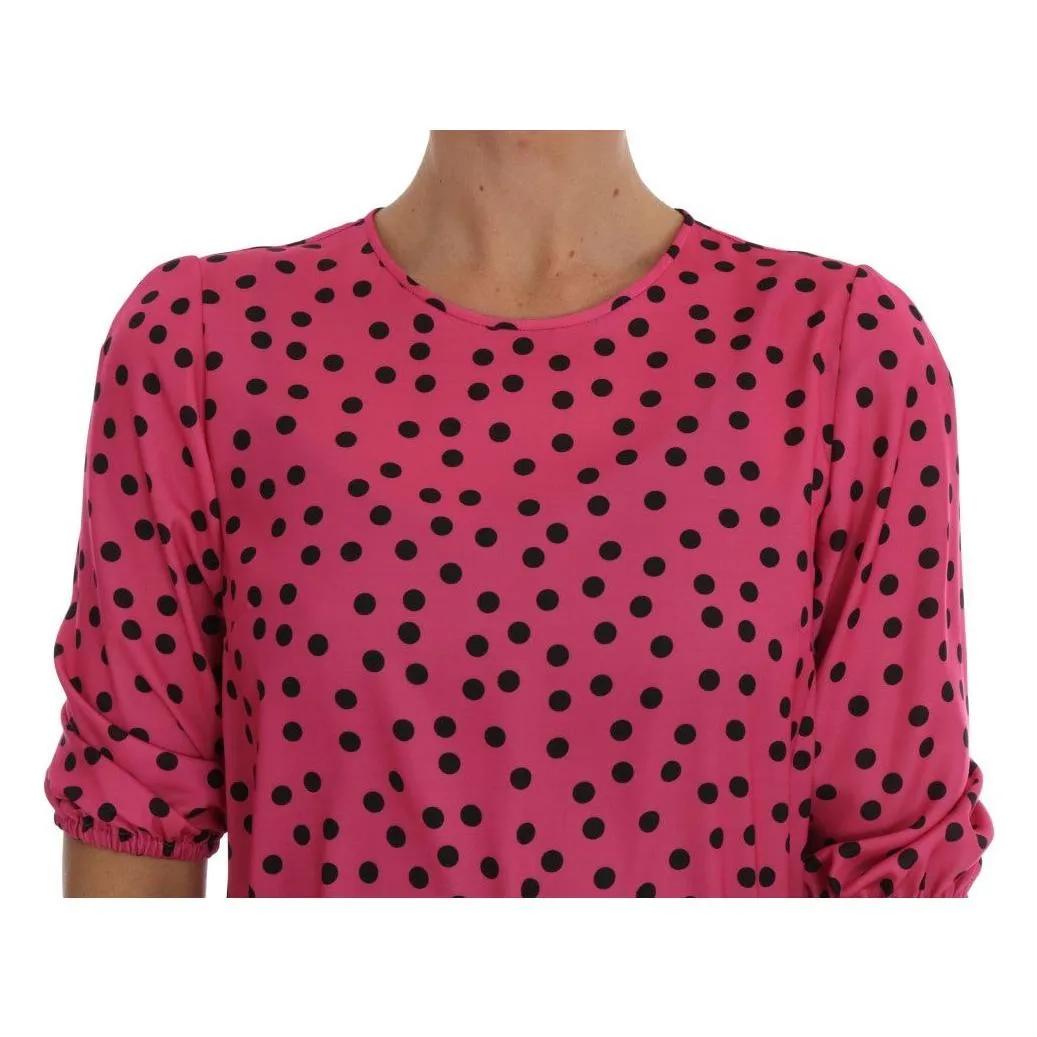 Dolce & Gabbana Chic Pink Polka Dotted Silk Blouse