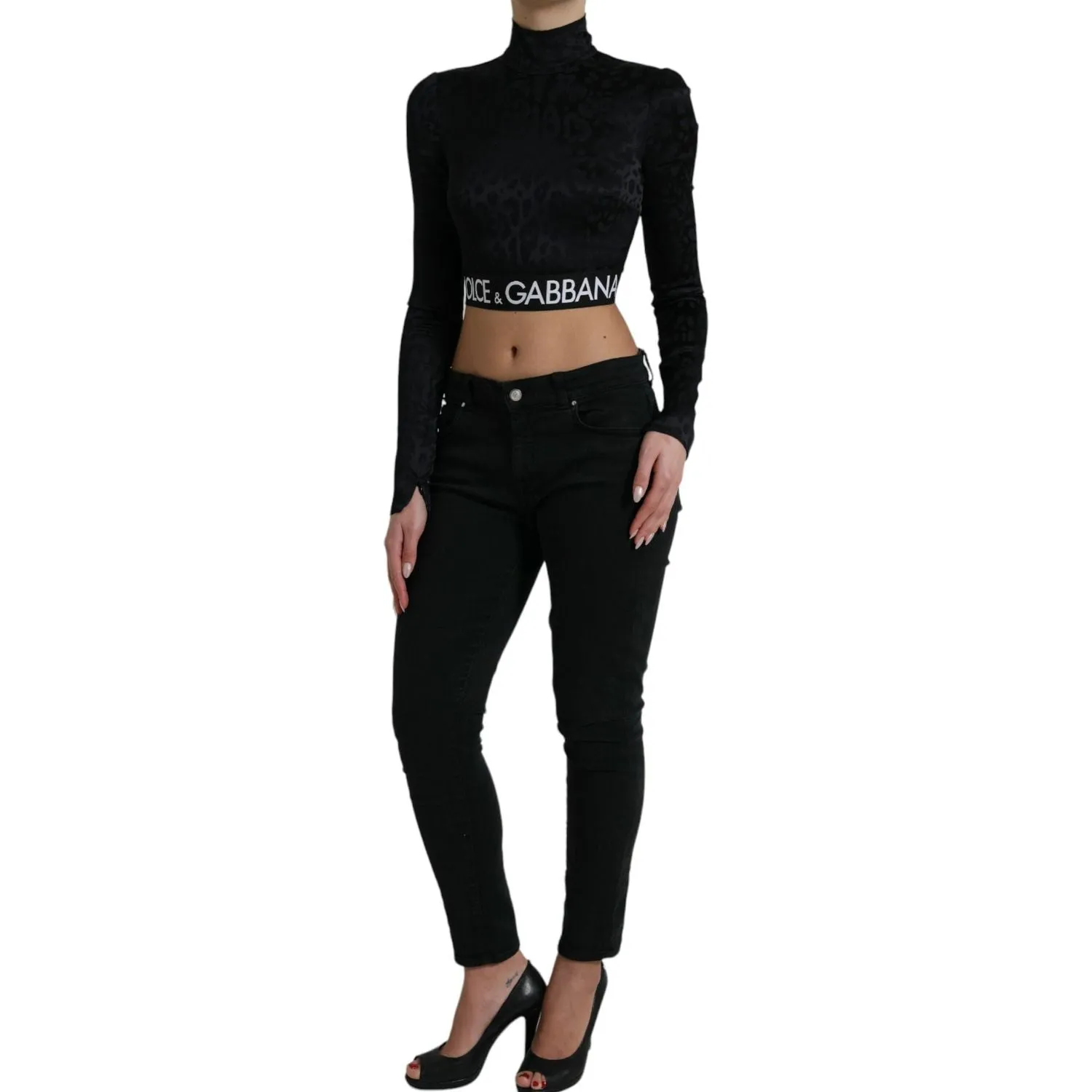 Dolce & Gabbana Elegant Black Cropped Top with Zip Closure