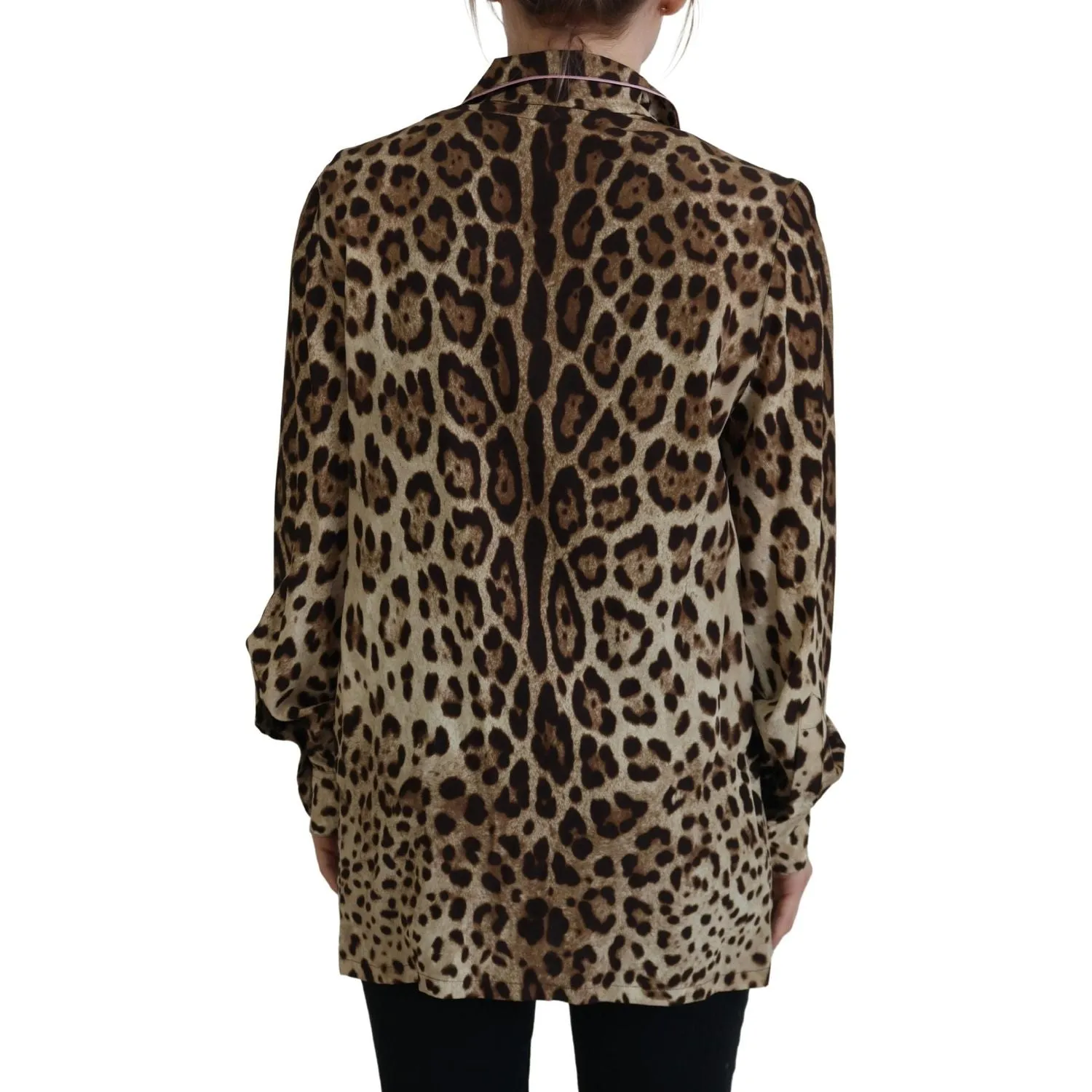 Dolce & Gabbana Elegant Silk Leopard Print Collared Top