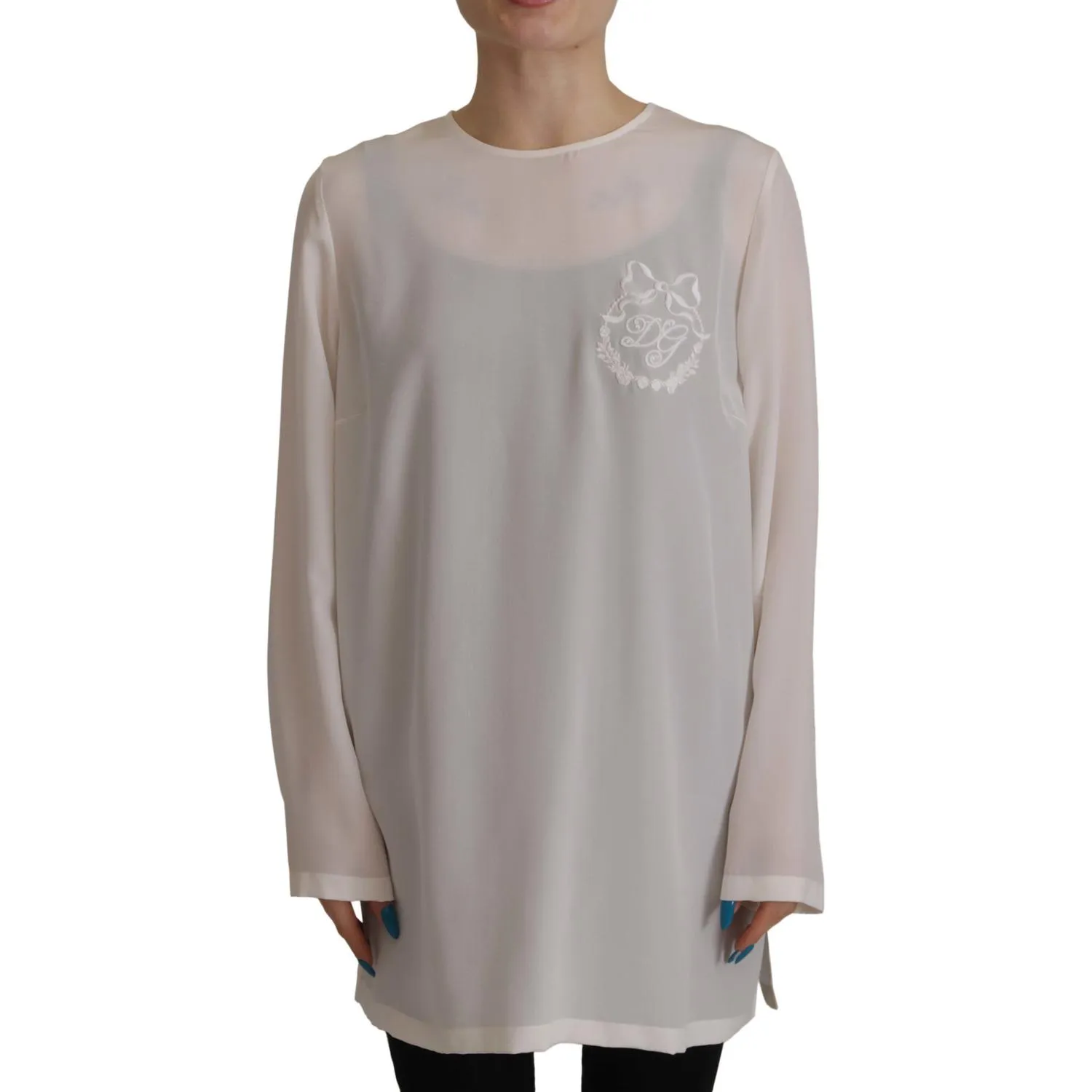 Dolce & Gabbana Elegant Silk Top with Logo Embroidery