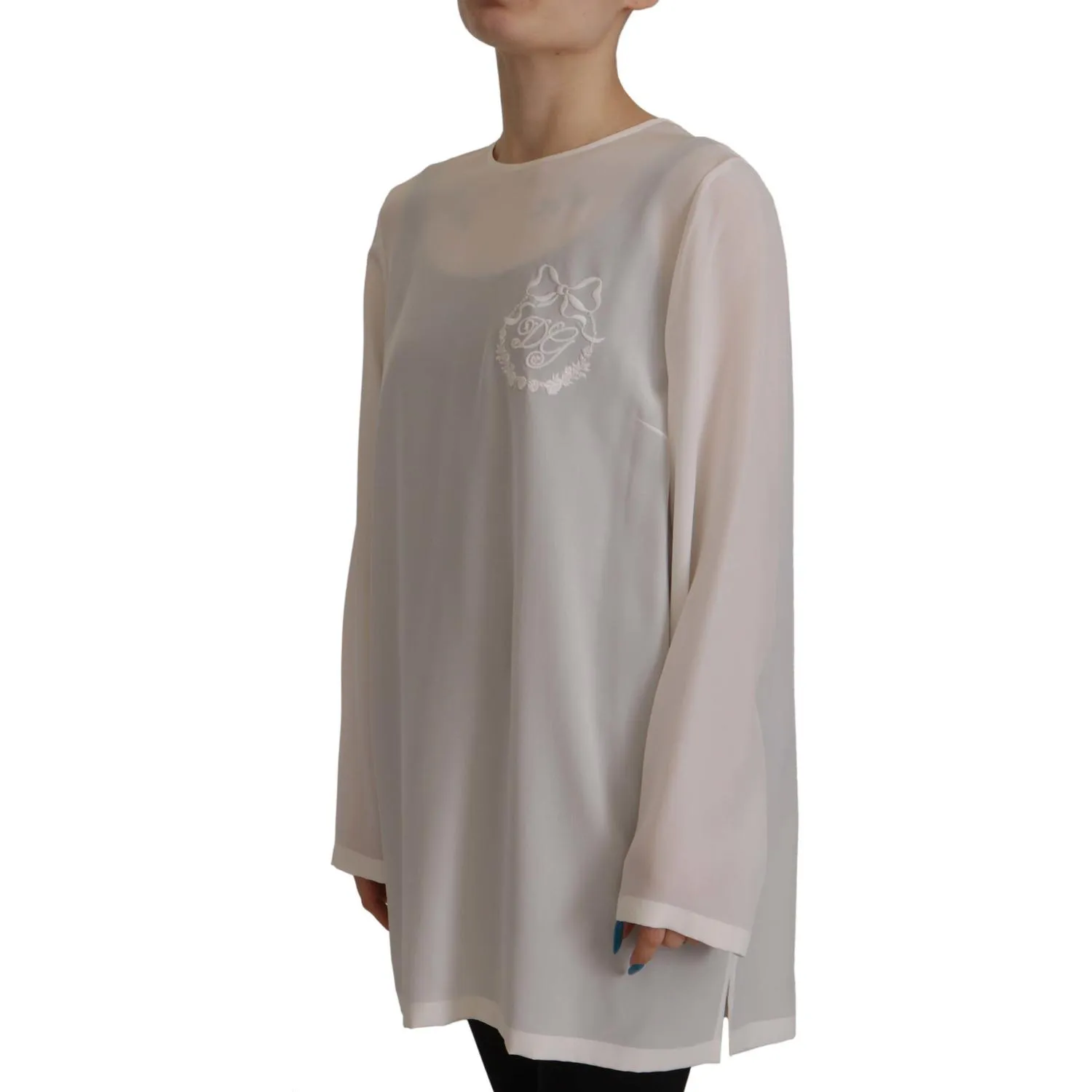 Dolce & Gabbana Elegant Silk Top with Logo Embroidery