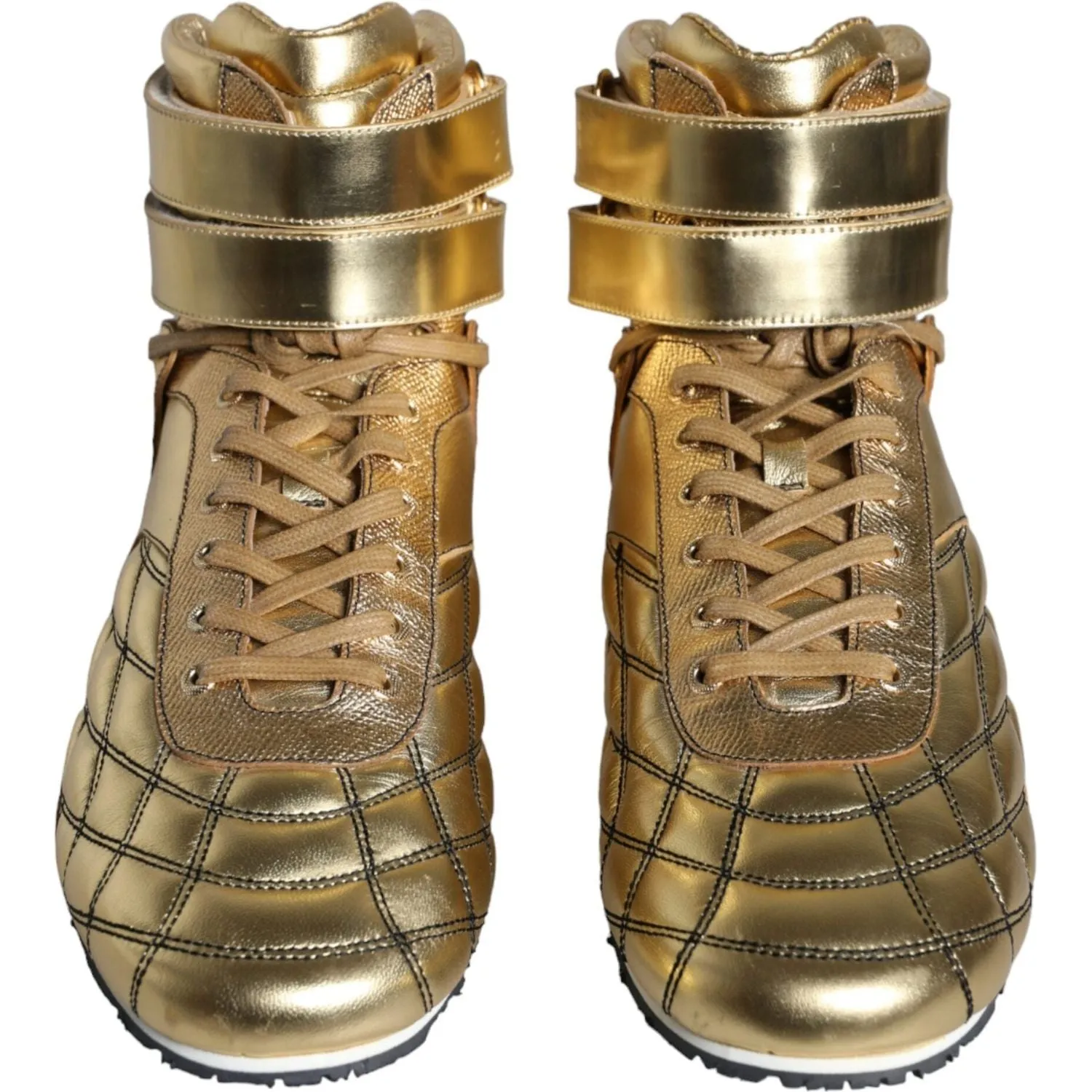 Dolce & Gabbana Gold Leather Sartoria High Top Sneakers Shoes