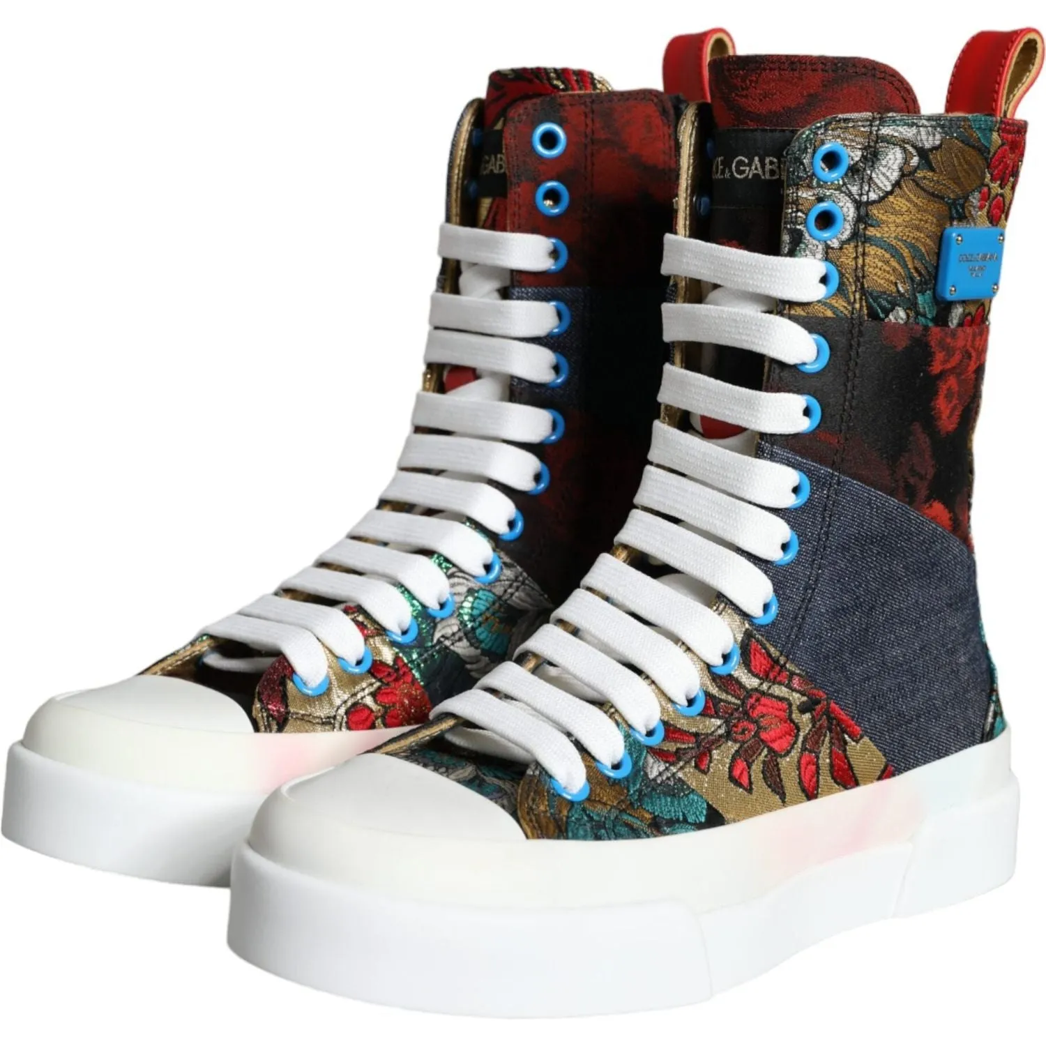 Dolce & Gabbana Multicolor Patchwork Logo High Top Sneakers Shoes