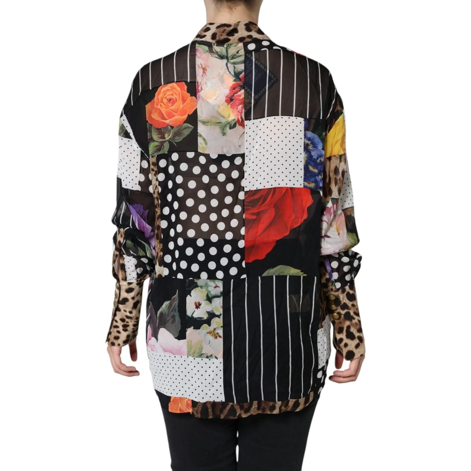 Dolce & Gabbana Multicolor Patchwork Silk Collared Blouse Top