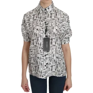 Dolce & Gabbana Musical Instrument Print Silk Collared Top