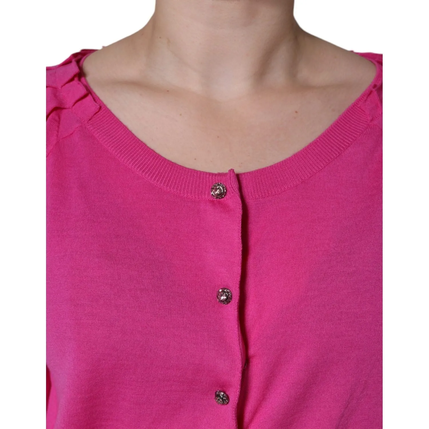 Dolce & Gabbana Pink Wool Button Down Short Sleeve Blouse Top