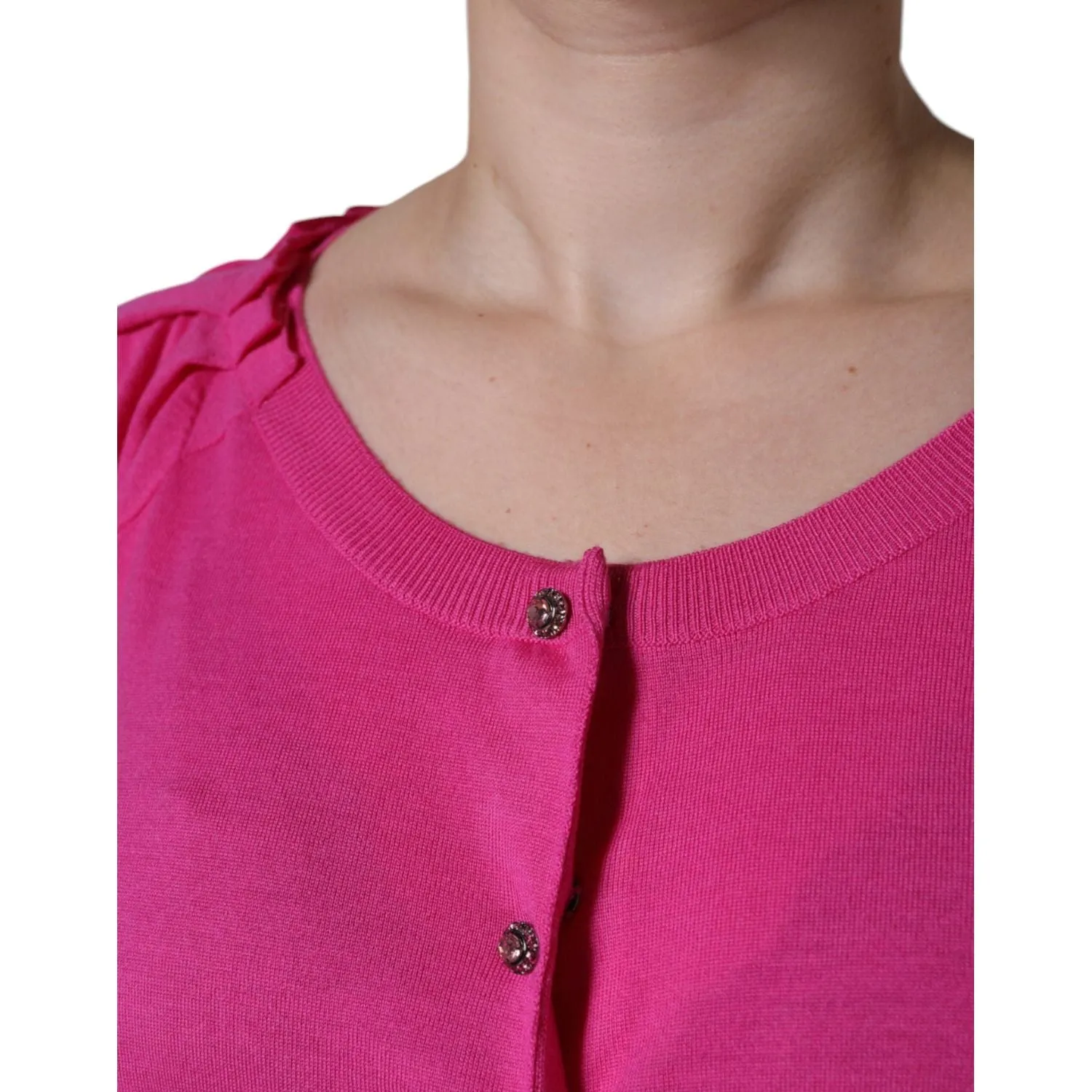 Dolce & Gabbana Pink Wool Button Down Short Sleeve Blouse Top