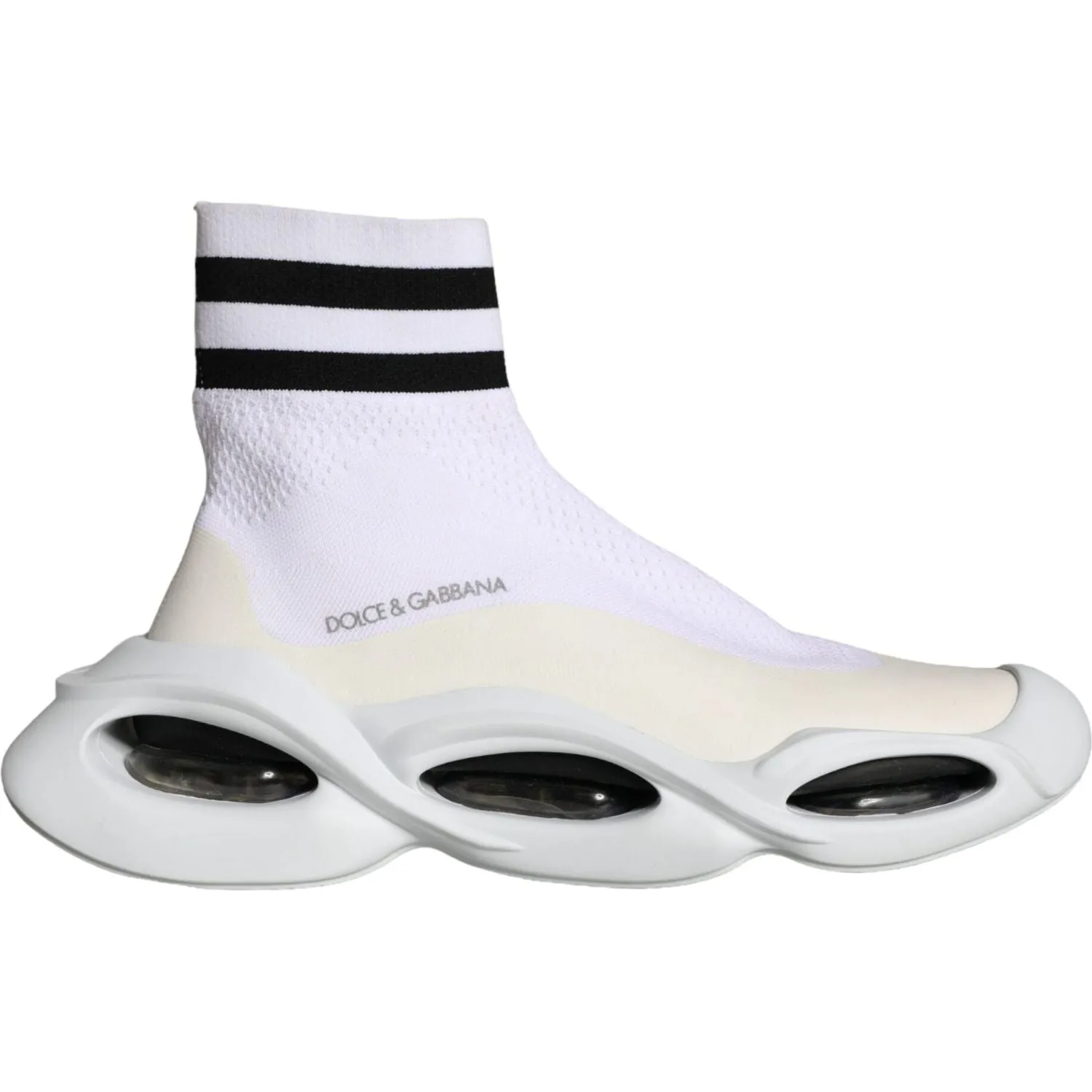 Dolce & Gabbana White Black Slip On Wave Socks Sneakers Shoes