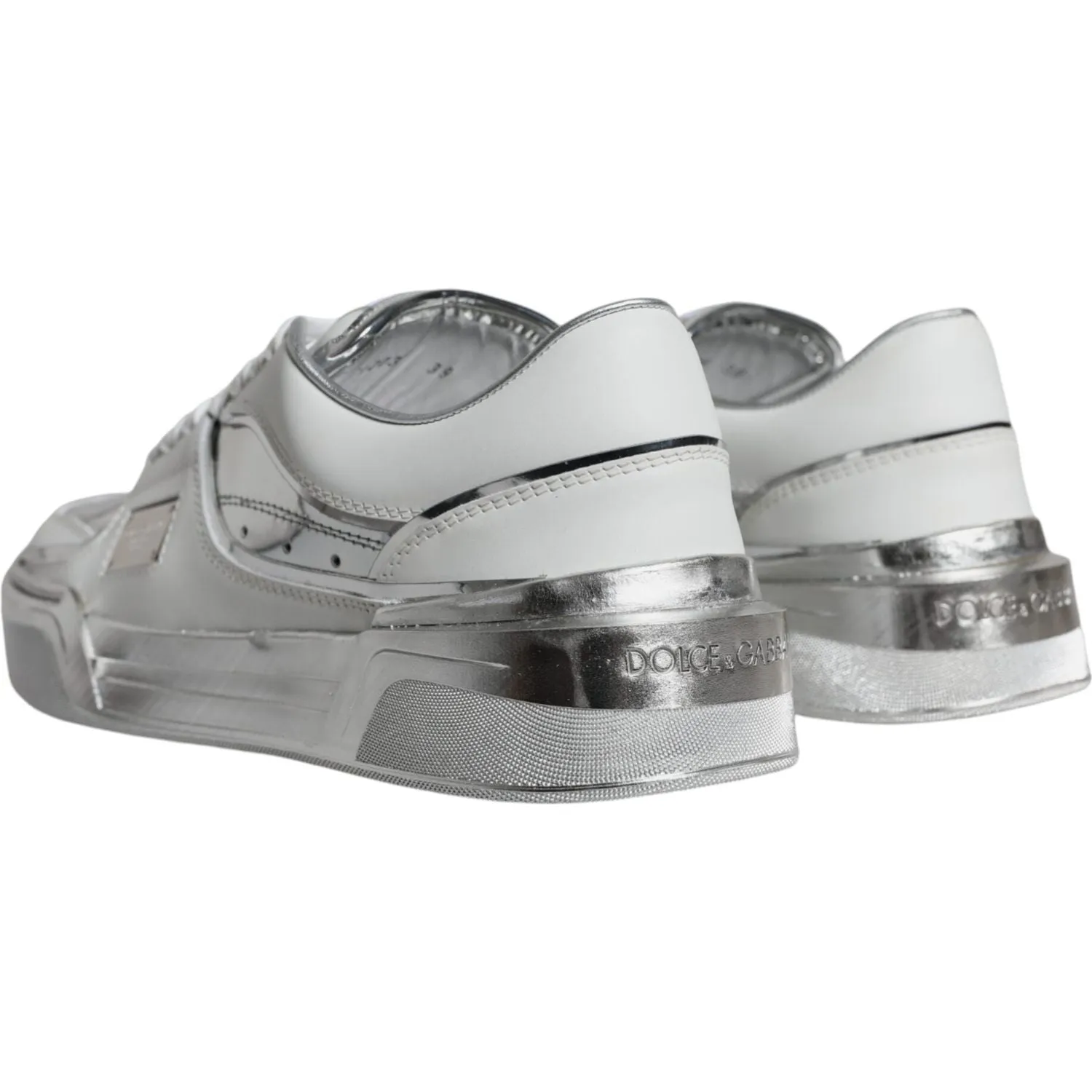 Dolce & Gabbana White Silver Leather Low Top Sneakers Shoes