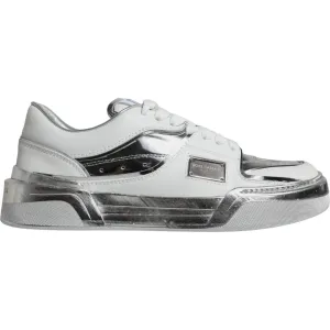 Dolce & Gabbana White Silver Leather Low Top Sneakers Shoes