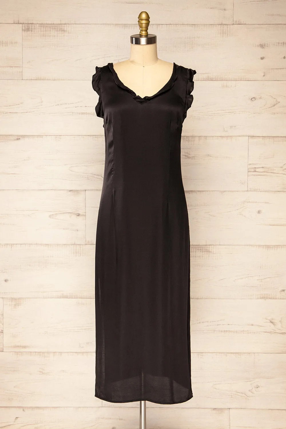 Drumburgh | Midi Black Dress w/ Ruffles