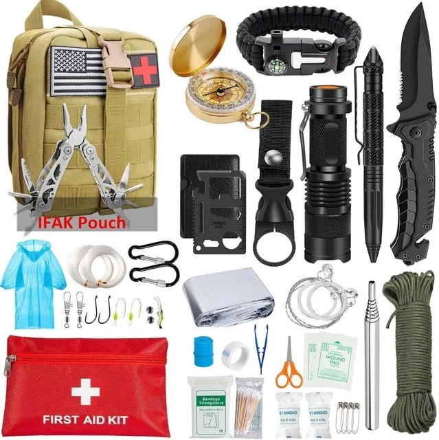 EDC Survival Kit Gear Tool Kit 47 IN 1 Emergency SOS Survival Tools Emergency Blanket Tactical Pen Flashlight Pliers Wire Saw