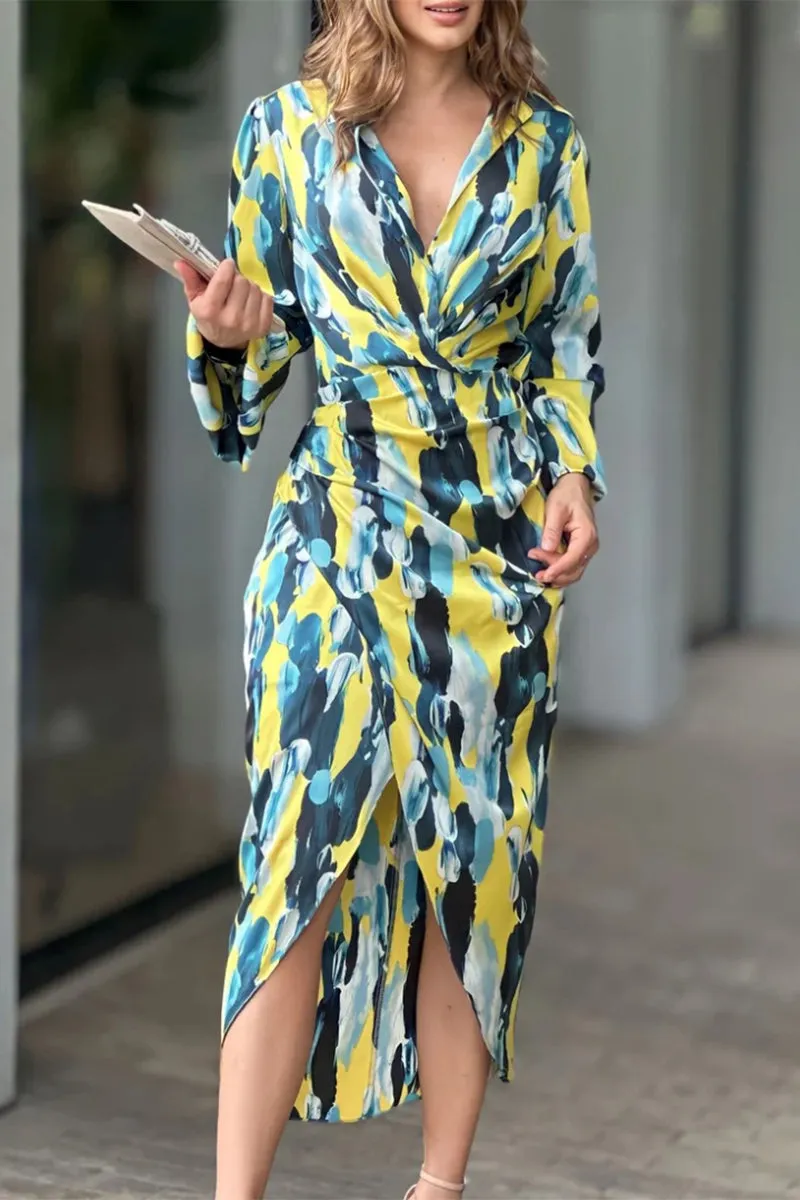 Elegant Geometric Printing Turndown Collar Shirt Dress Dresses