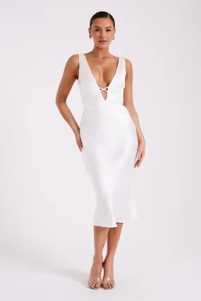 Elouise Tie Around Satin Midi Dress - Ivory