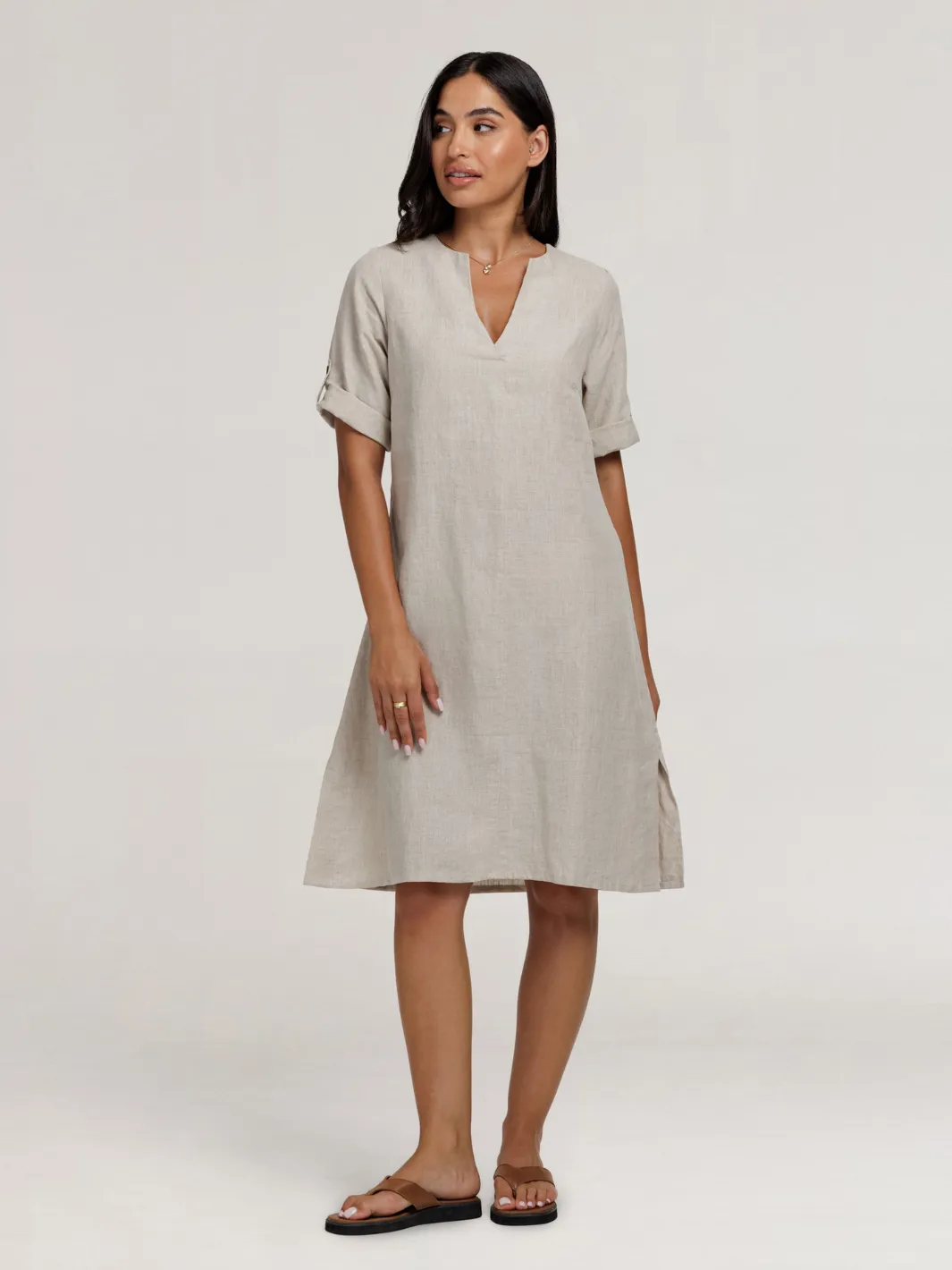 Elyse French Linen Midi Dress Flax