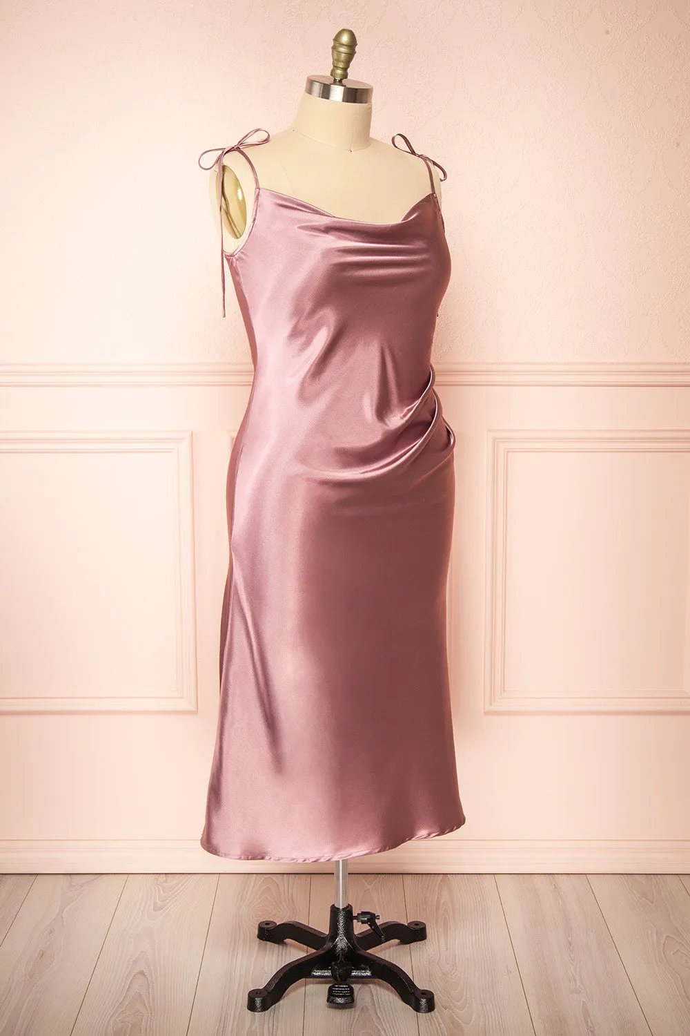 Elyse Mauve | Cowl Neck Midi Dress