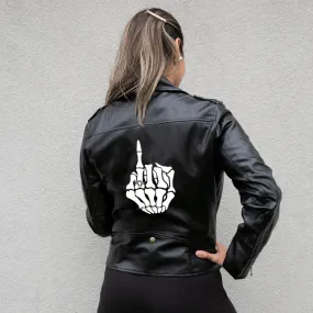 (Faux Leather) Black Skeletal Ring Finger Leather Jacket