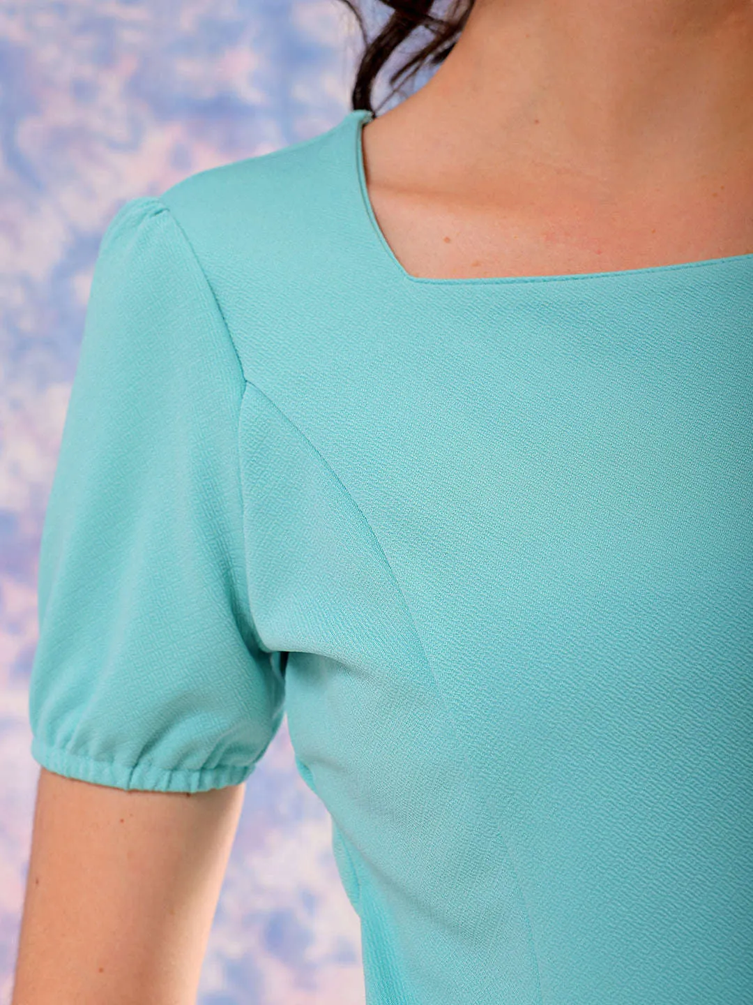 Freehand Women Green Fitted Textured Square Neck Crop Top