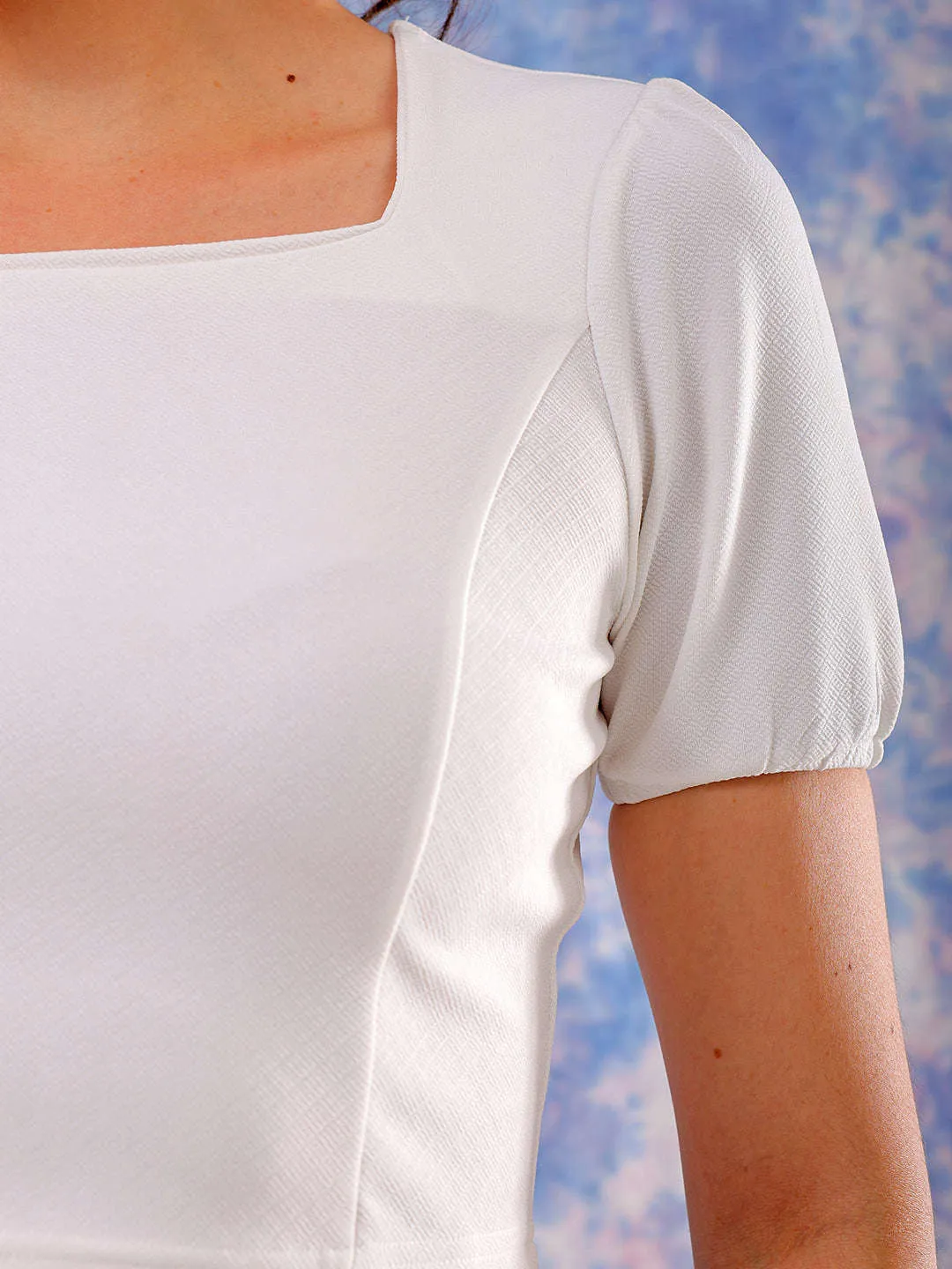 Freehand Women White Fitted Textured Square Neck Crop Top