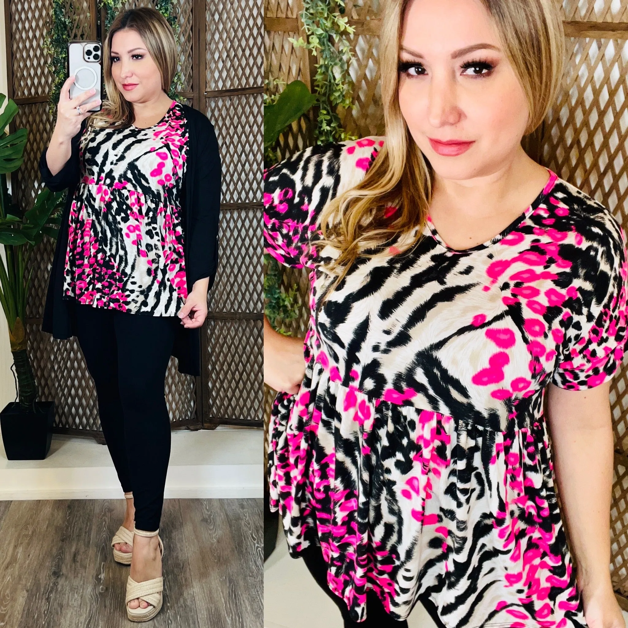 Fuchsia/Black Baby Doll Top