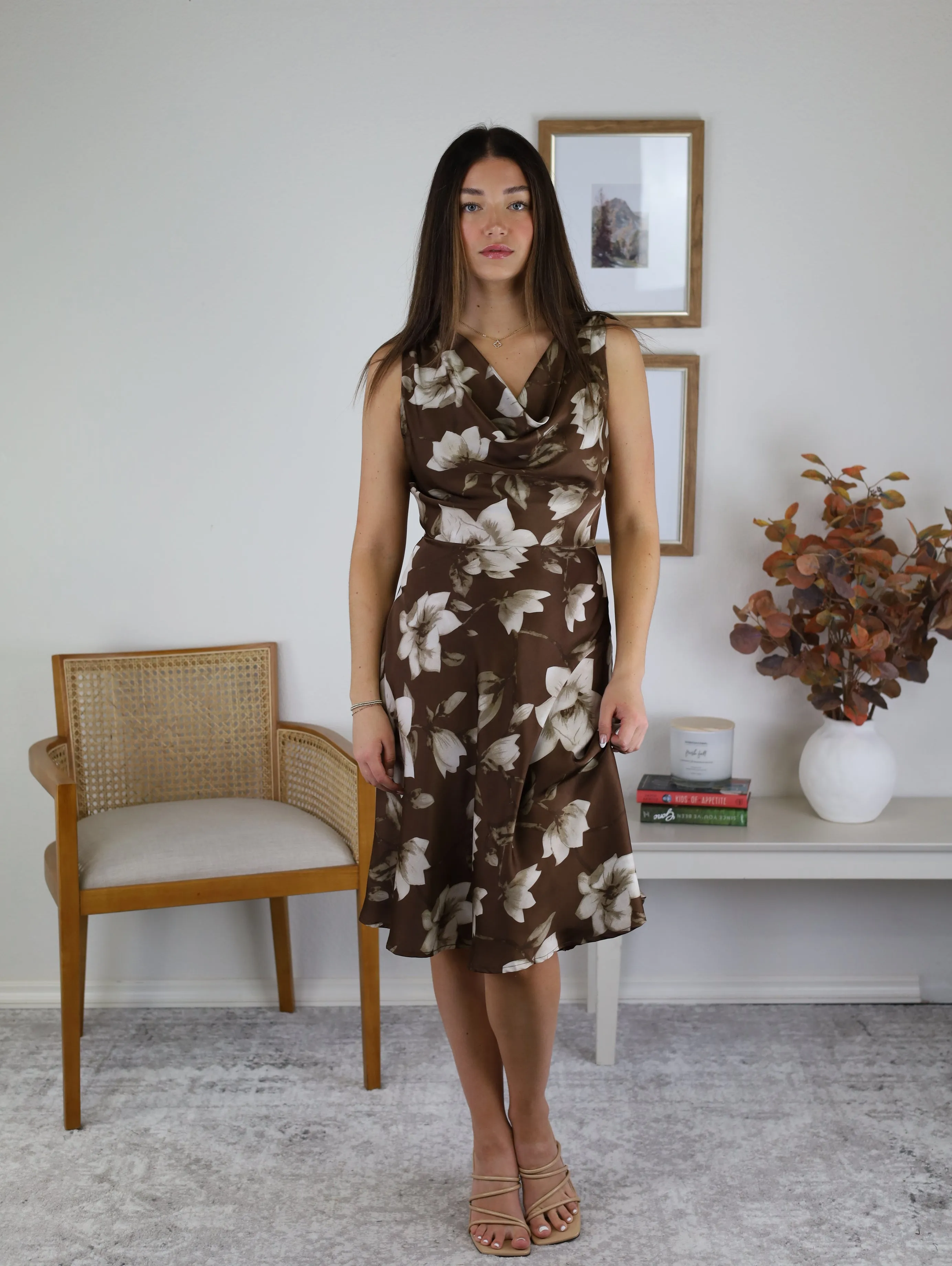 Garden Cowl Neck Midi Dress