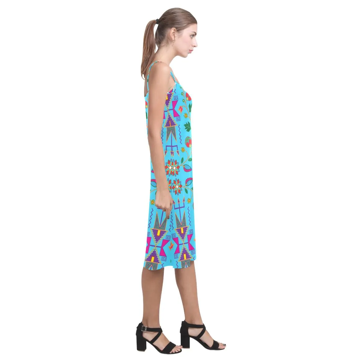 Geometric Floral Fall - Sky Blue Alcestis Slip Dress