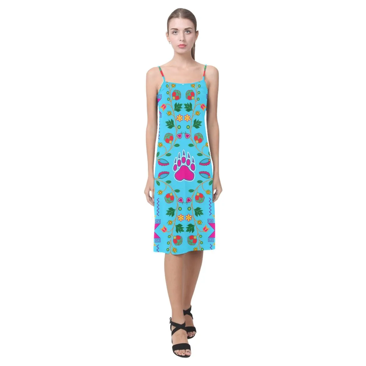 Geometric Floral Fall - Sky Blue Alcestis Slip Dress