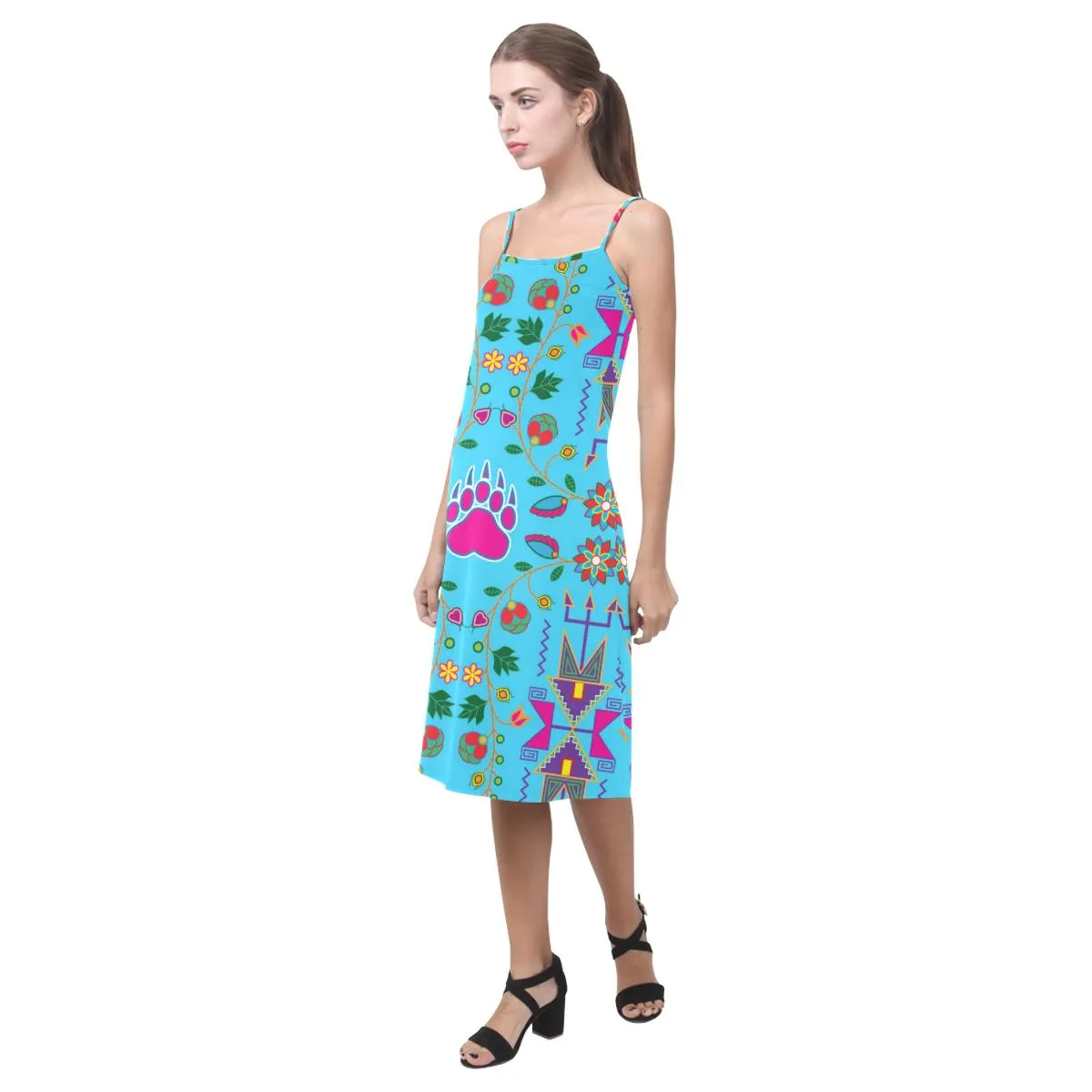 Geometric Floral Fall - Sky Blue Alcestis Slip Dress