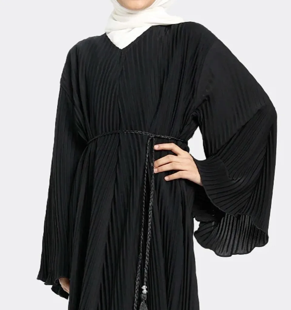 Girls Black Pleated Abaya