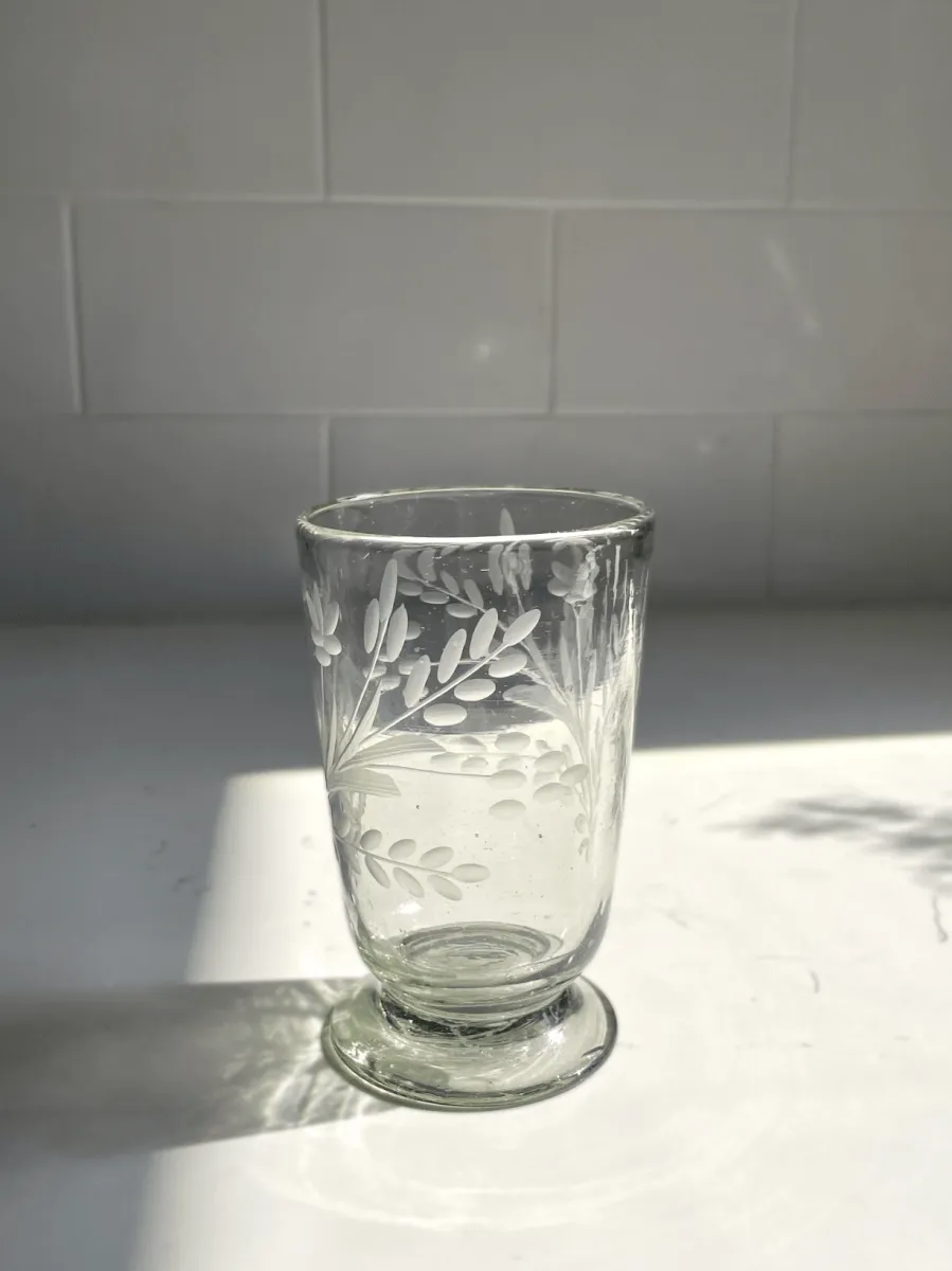 Hand-etched Blown Footed Glass