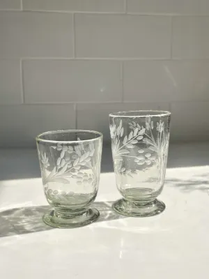 Hand-etched Blown Footed Glass