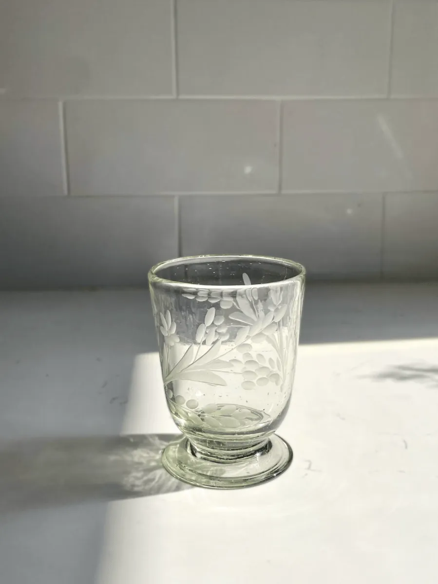 Hand-etched Blown Footed Glass