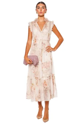 Illustration Floral Flutter Midi Dress