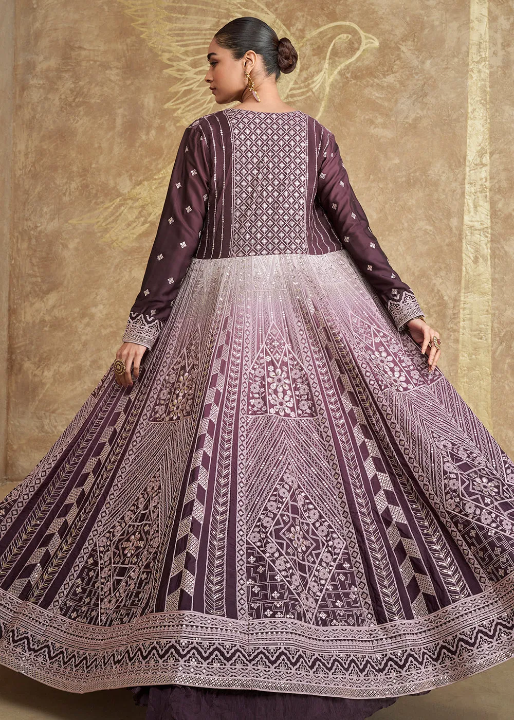 Jacket Style Purple Embroidered Festive Lehenga Choli