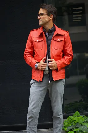 JACOB LUKAS LG Leather Retro Jacket Papaya Orange