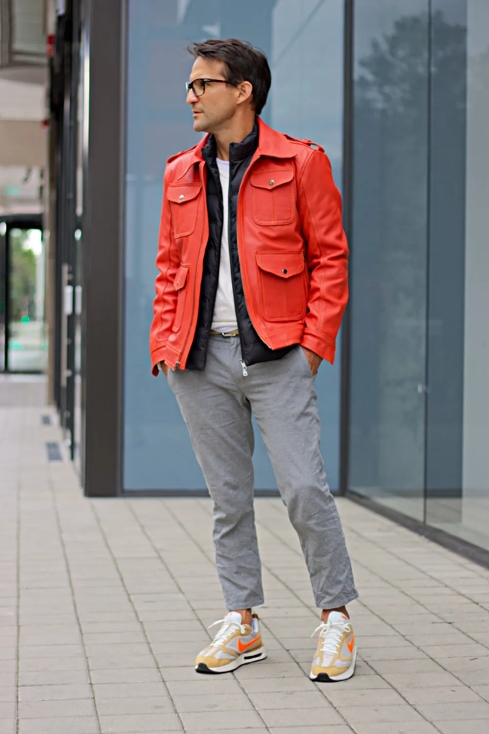 JACOB LUKAS LG Leather Retro Jacket Papaya Orange