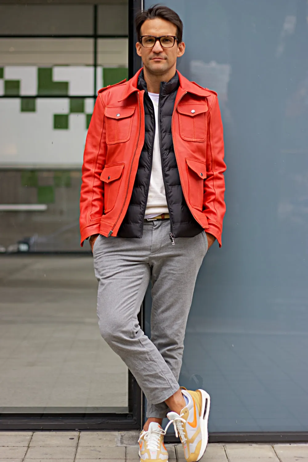 JACOB LUKAS LG Leather Retro Jacket Papaya Orange