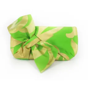 Kimono Obi Bow Clutch | Floral In Gold & Green | Upcycled from vintage Japanese Silk