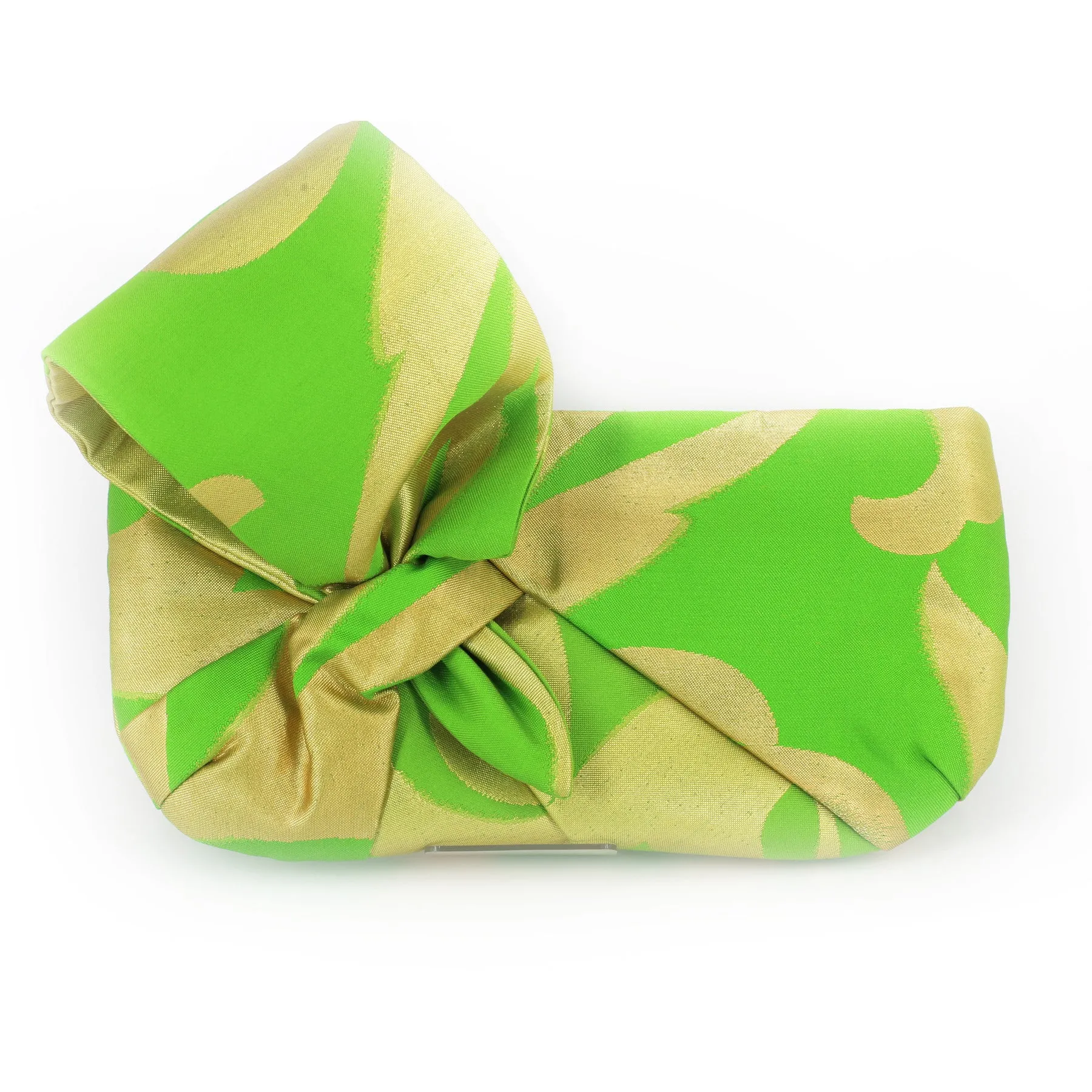 Kimono Obi Bow Clutch | Floral In Gold & Green | Upcycled from vintage Japanese Silk